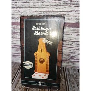Bottle Shaped Cribbage Board Game Premium Wood-Playing Cards Ross & Rye open box